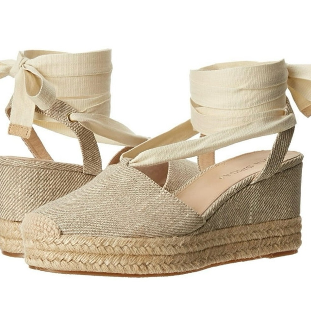 Women's Via Spiga Ralina Espadrille Wedge Sandals Leather Linen US Size 10